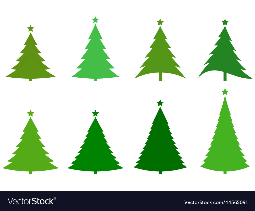 Christmas Tree Icons Set Isolated On White Vector Image