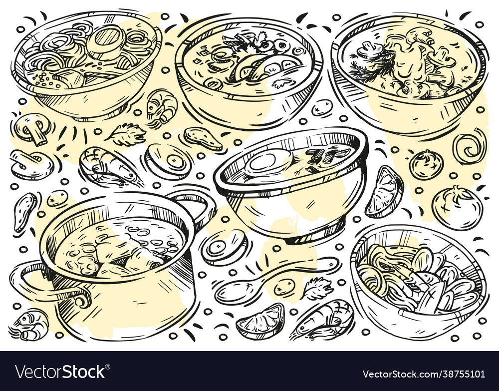 Hand Drawn Line Food Doodle Soup Royalty Free Vector Image