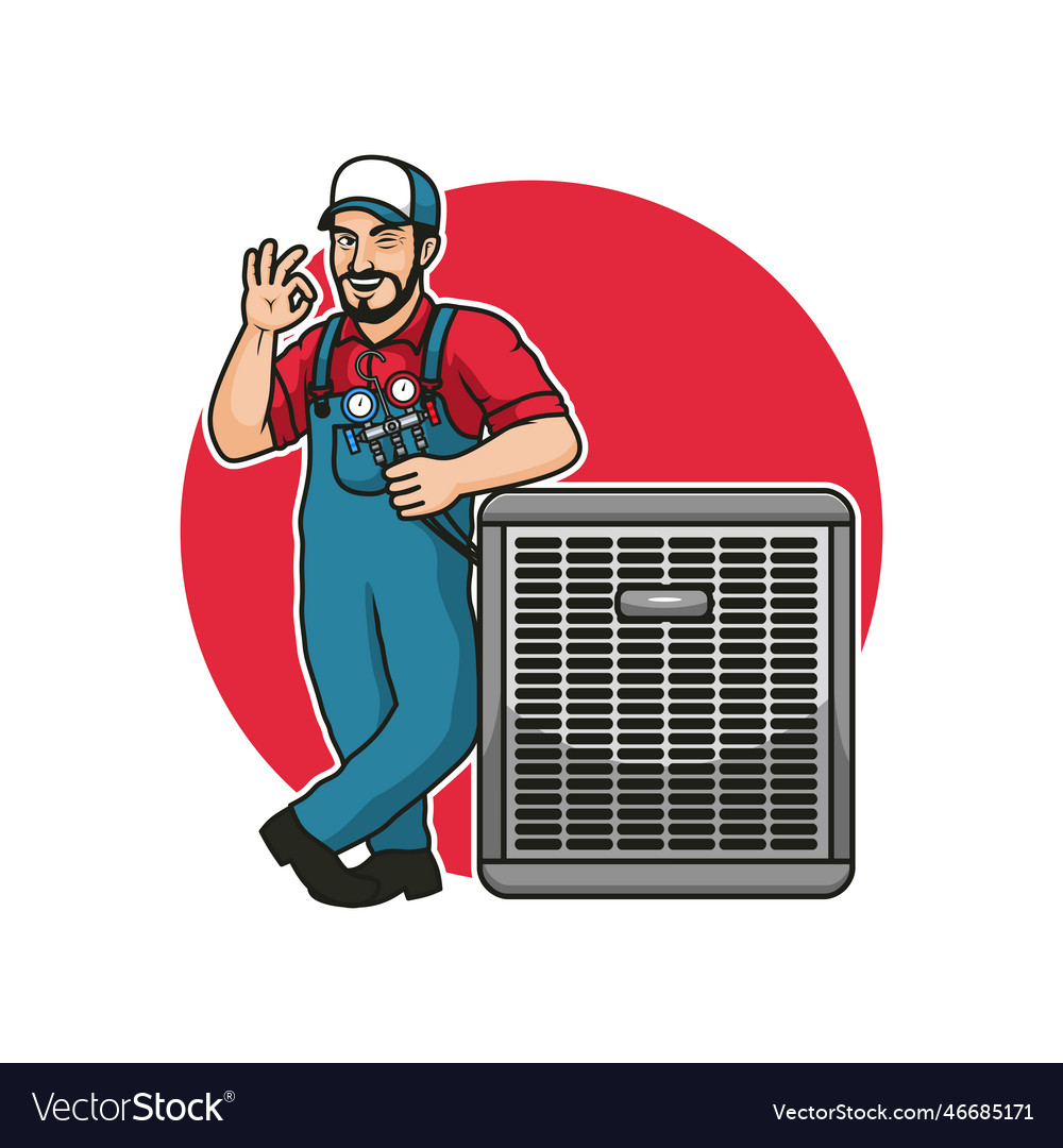 Hvac Service Mascot Cartoon Character Design Vector Image