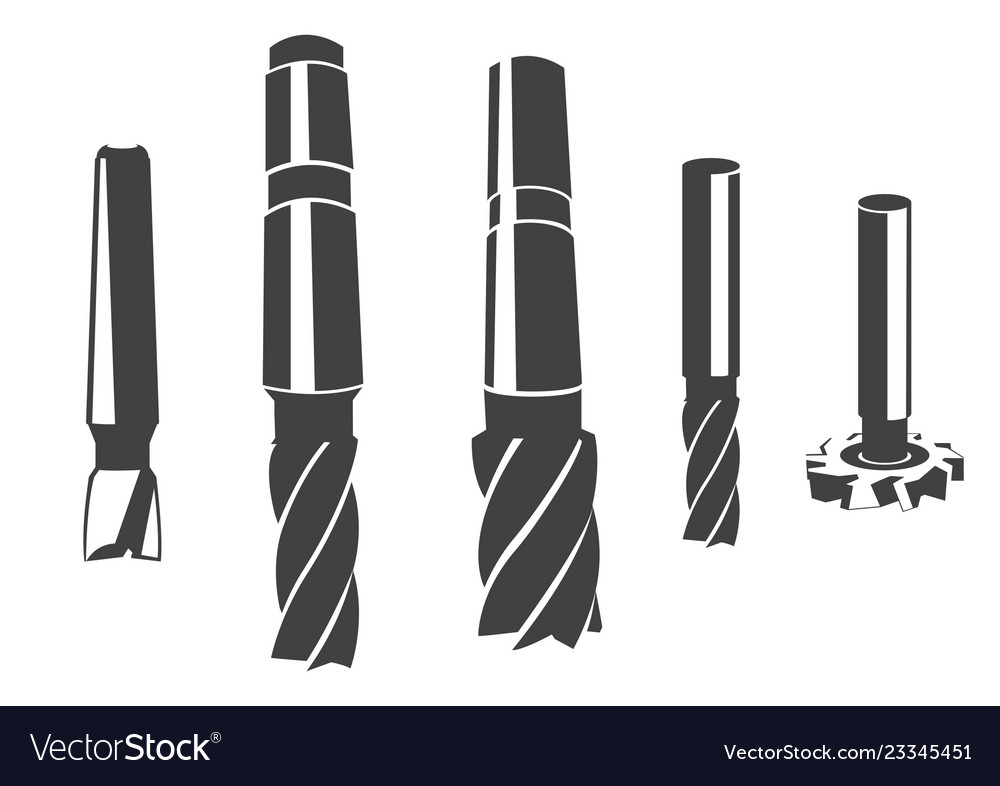 A Set Various Cylindrical Milling Cutter Vector Image