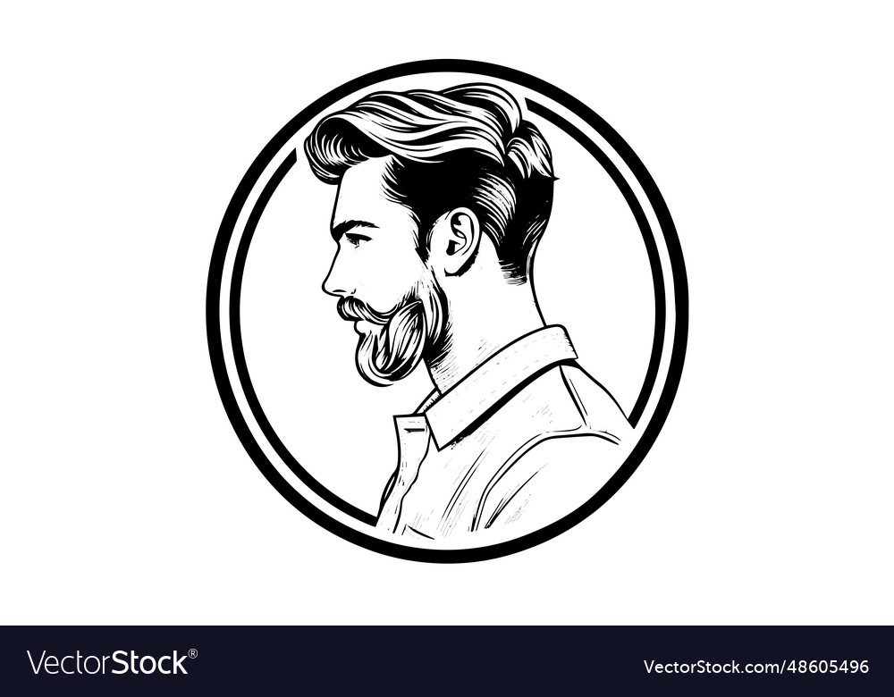 Hand Drawn Portrait Of Bearded Man In Profile Vector Image