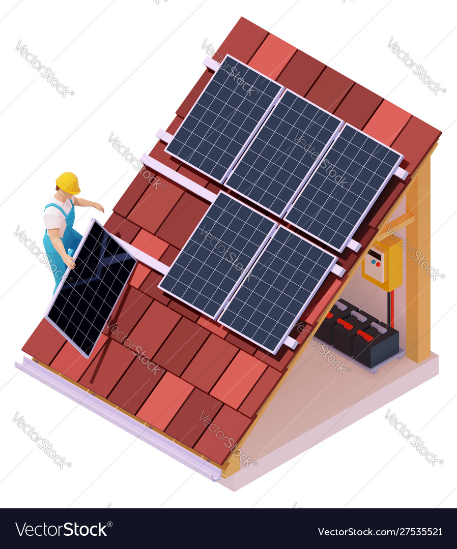 Isometric Solar Panel Installation Royalty Free Vector Image