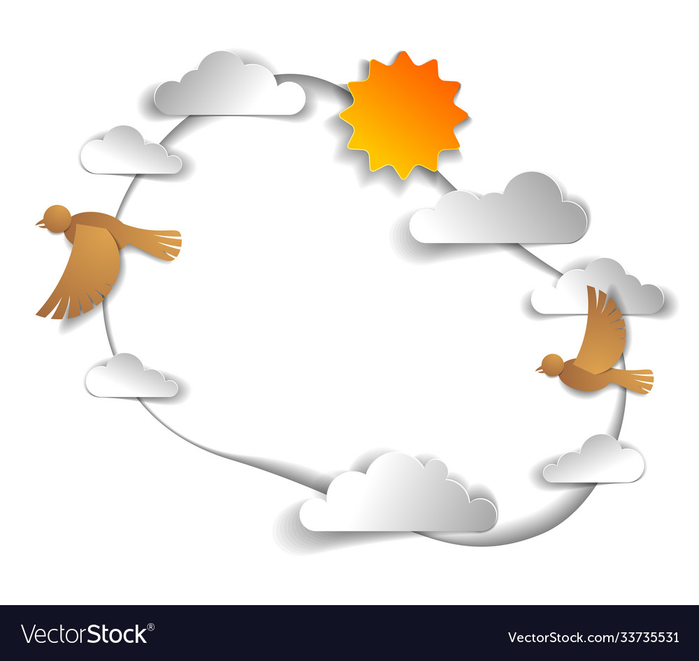 Birds Flock Flying Among Beautiful Clouds And Sun Vector Image