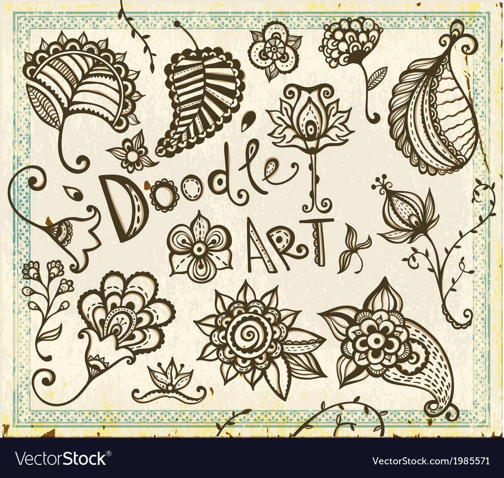 Doodle Floral Design Elements Set Royalty Free Vector Image