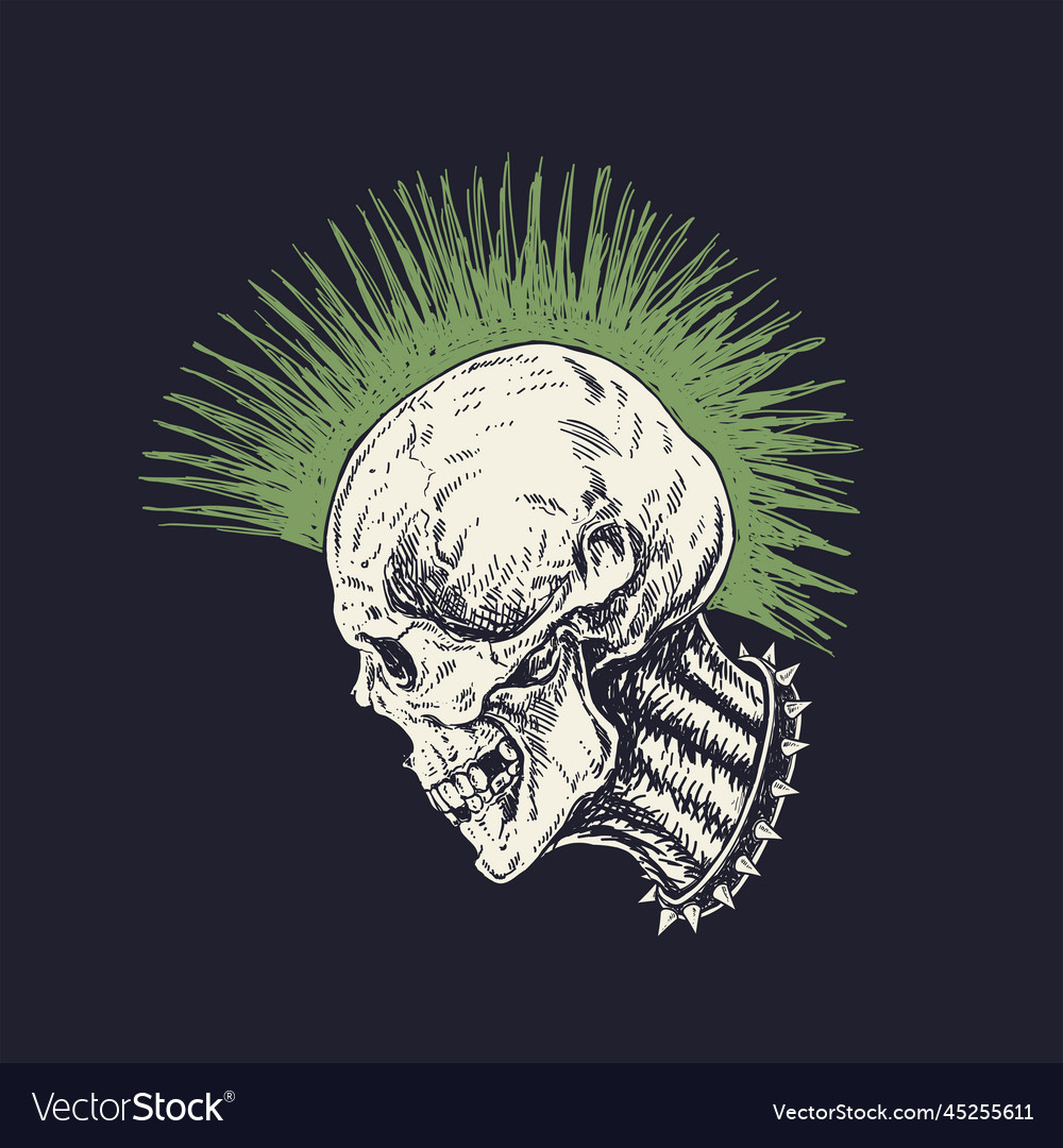 Punk Skull With Green Mohawk Hair Royalty Free Vector Image