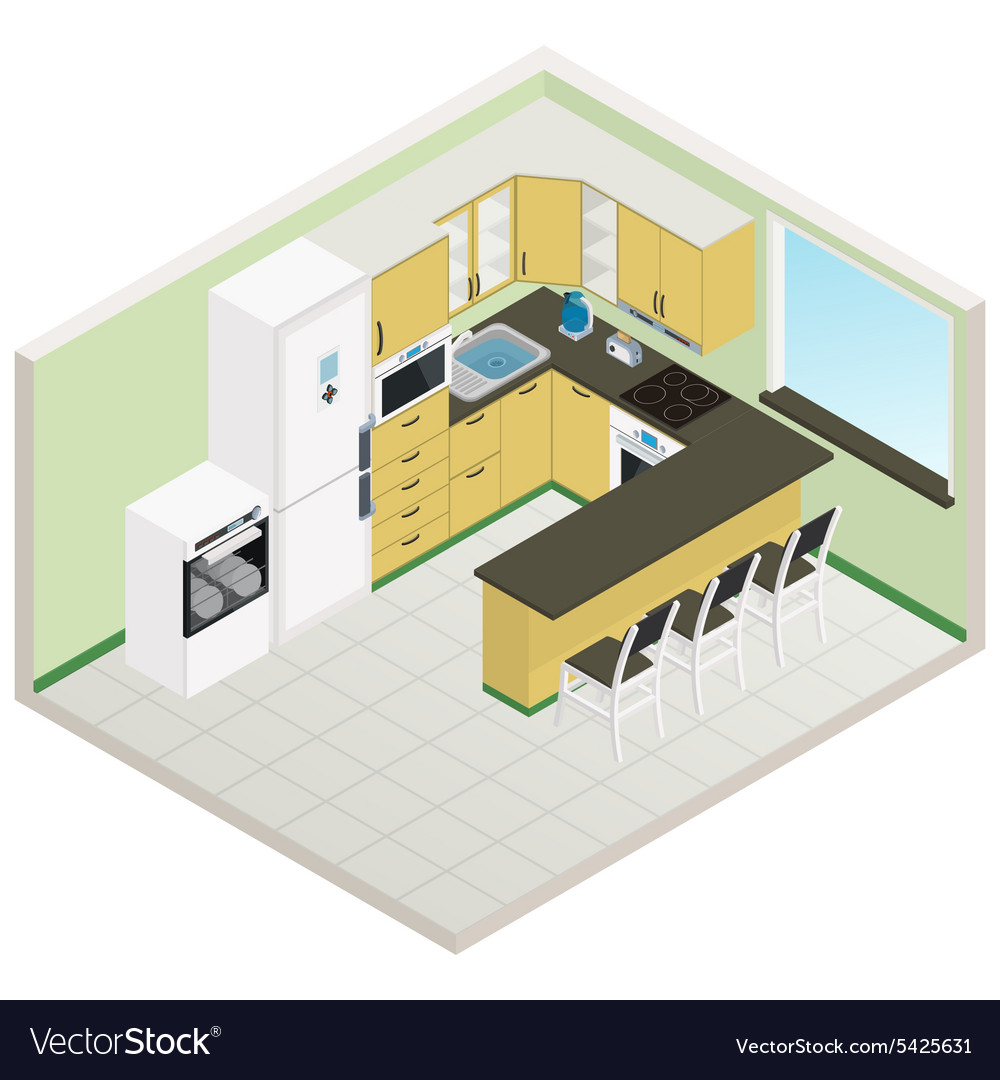 Isometric Kitchen Interior Royalty Free Vector Image