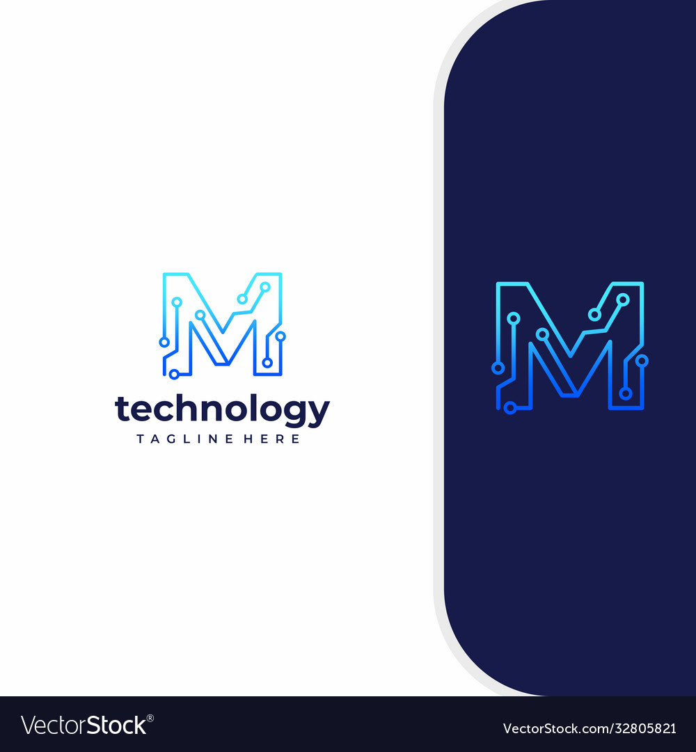 Letter M Technology Line Dot Connection Logo Vector Image