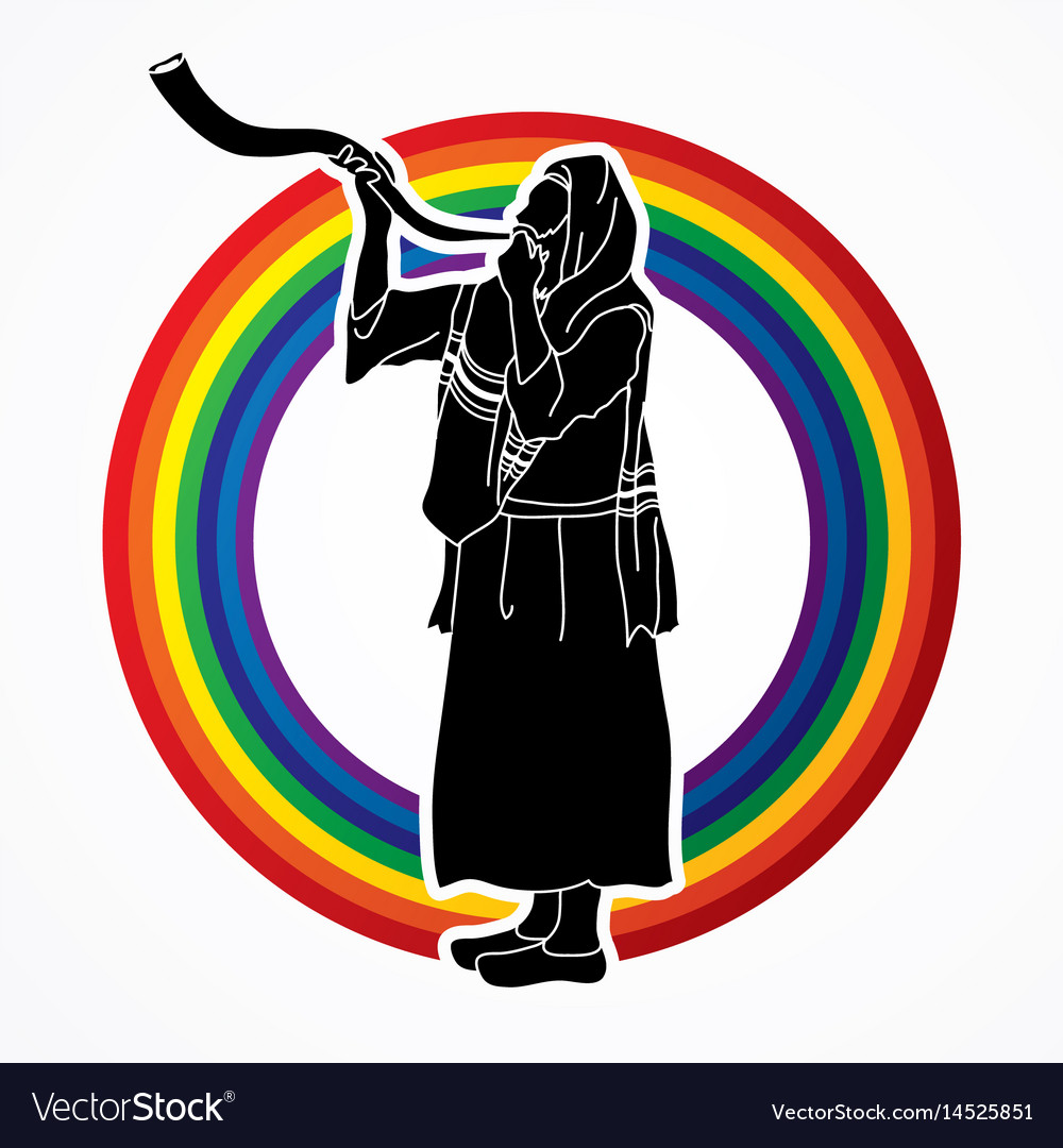 Jew Blowing Shofar Kudu Horn Blower Royalty Free Vector