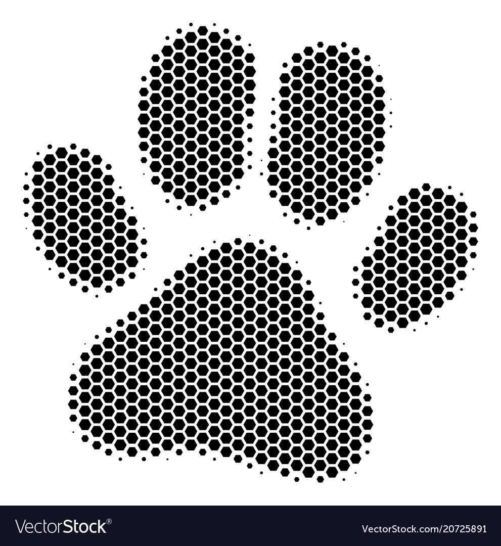 Hexagon Halftone Paw Footprint Icon Royalty Free Vector