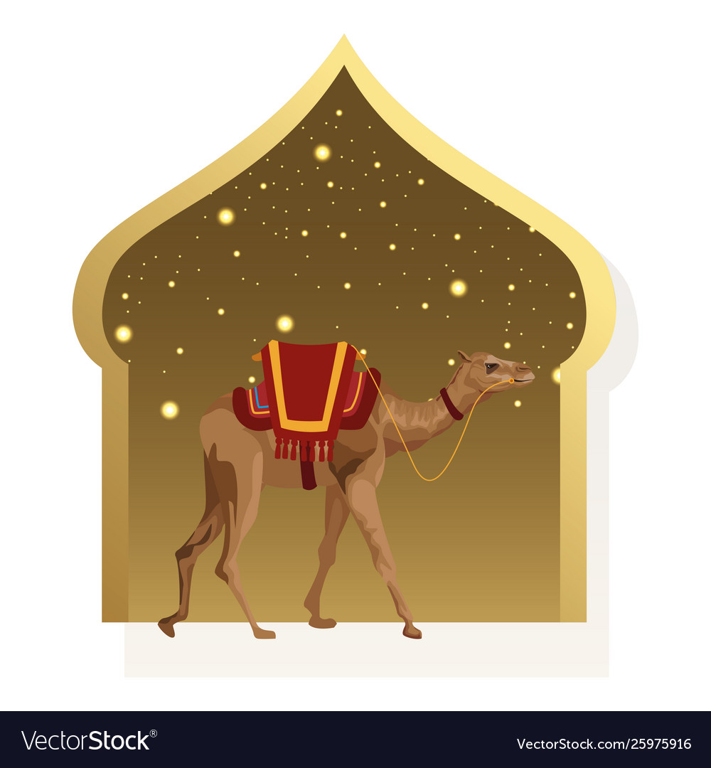 Camel With Saddlery Icon Cartoon Royalty Free Vector Image