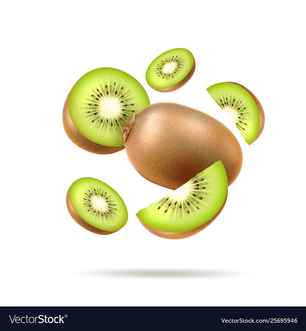 Realistic Fresh Kiwi Exotic Whole Fruit Royalty Free Vector