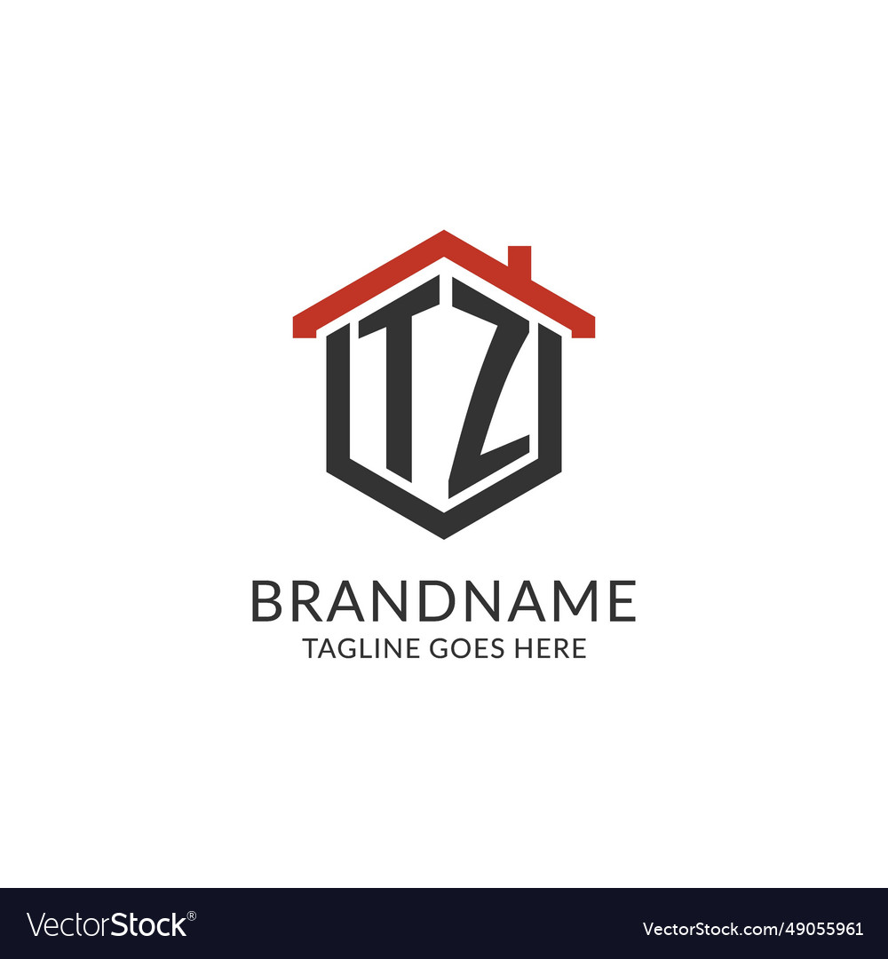 Initial Logo Tz Monogram With Home Roof Hexagon Vector Image