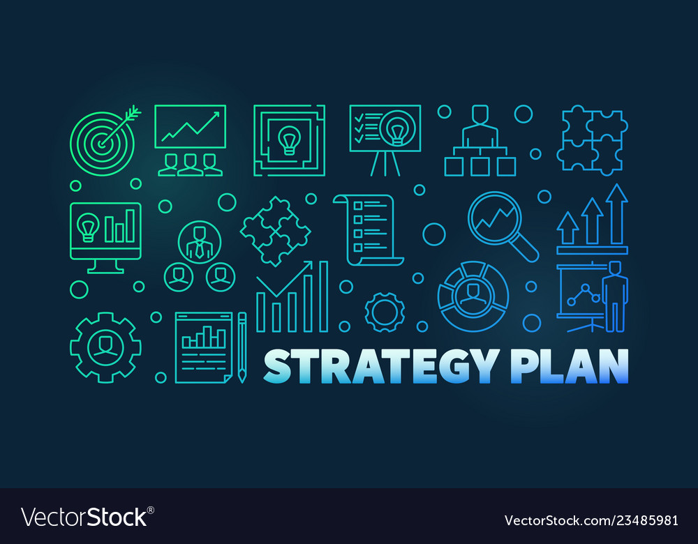 Strategy Plan Colorful Banner On Dark Royalty Free Vector