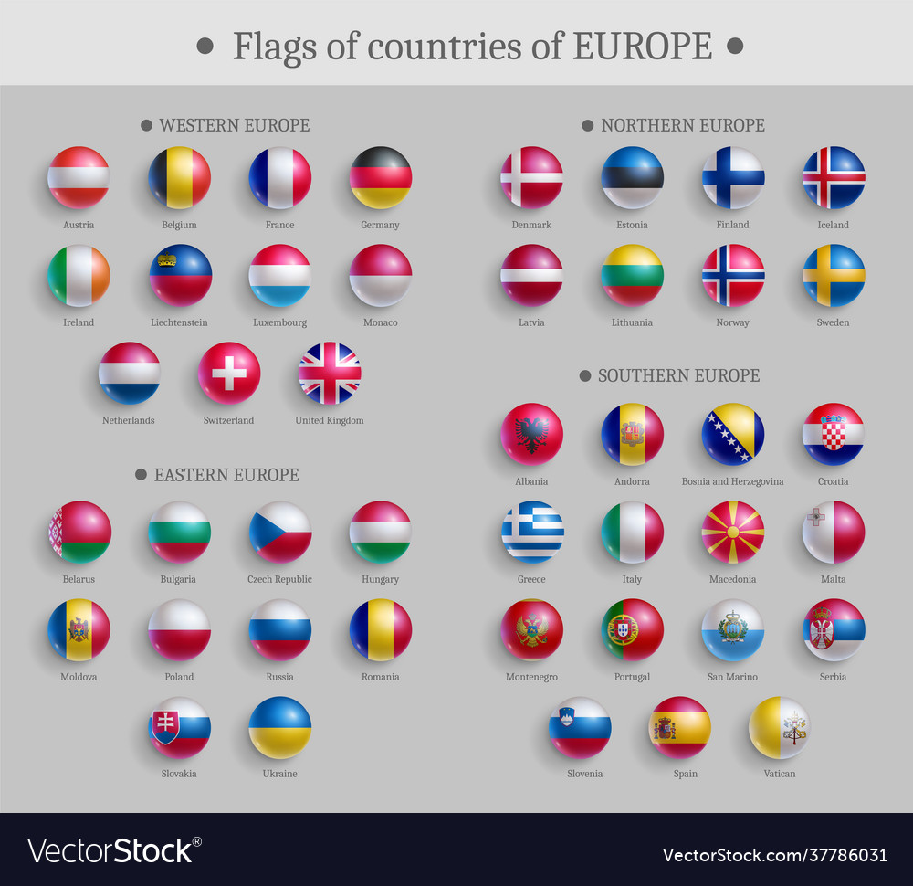 Flags Countries Europe Glossy Buttons Set Vector Image