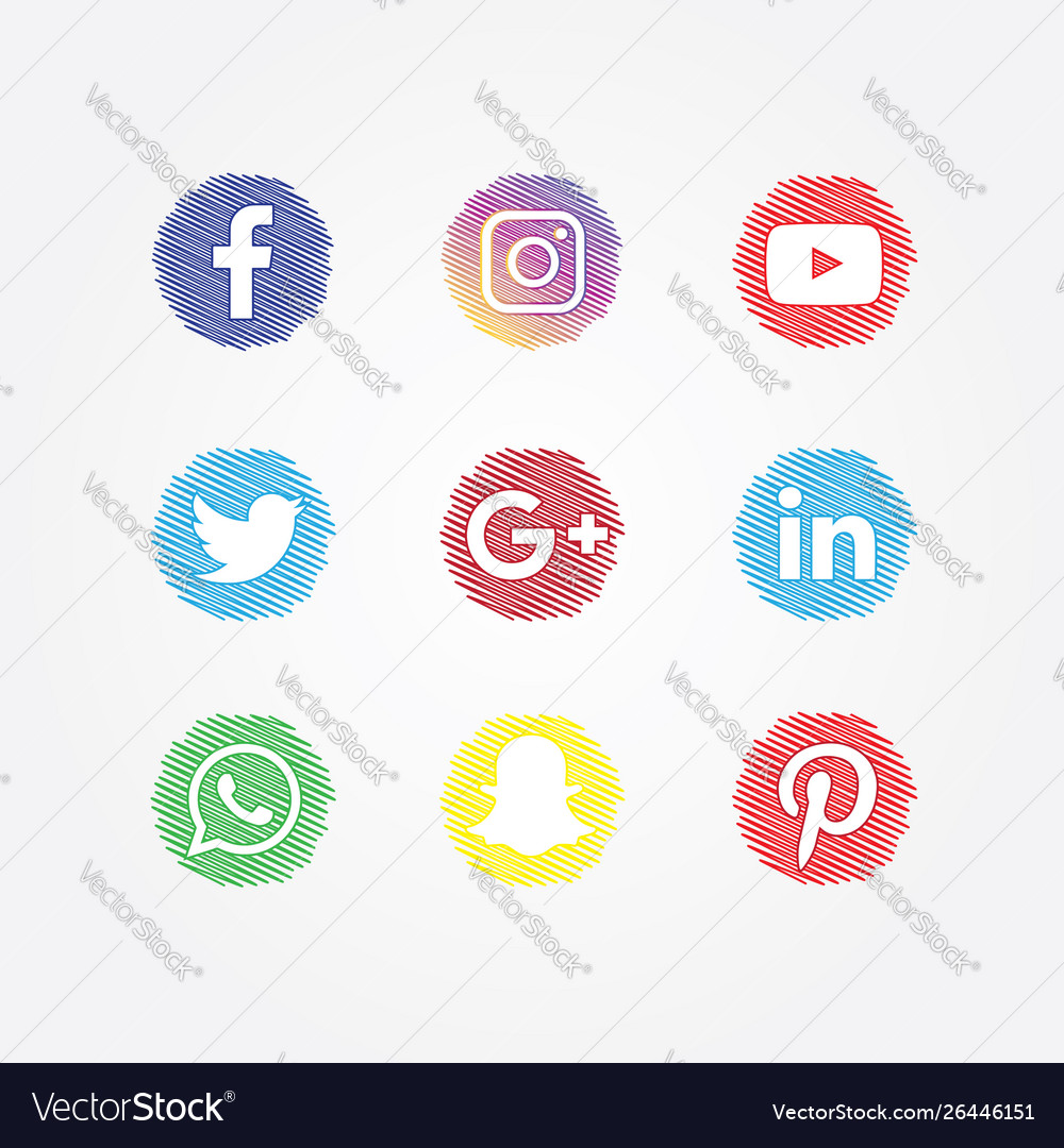 Social Media Icons Set Scribble Style Royalty Free Vector