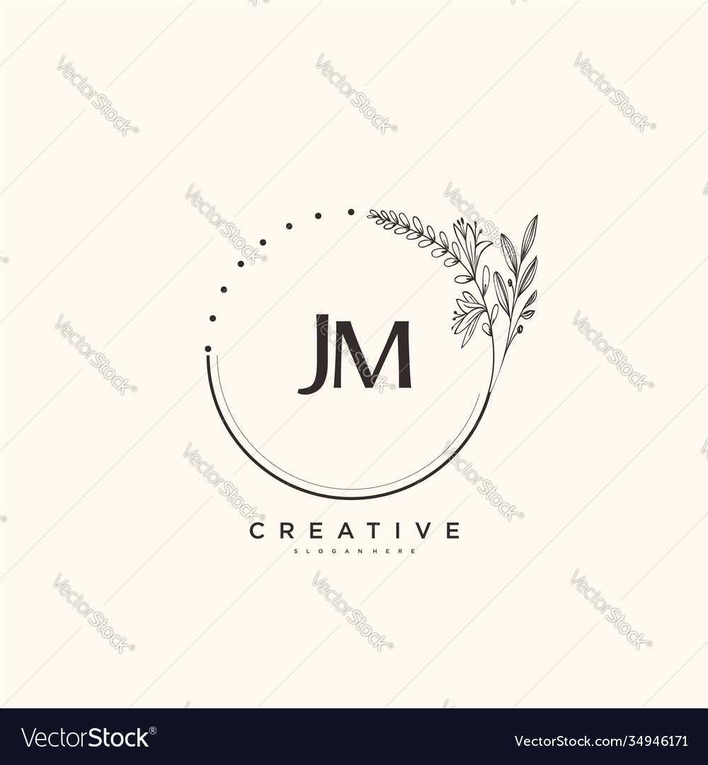 Jm Beauty Initial Logo Art Handwriting Royalty Free Vector