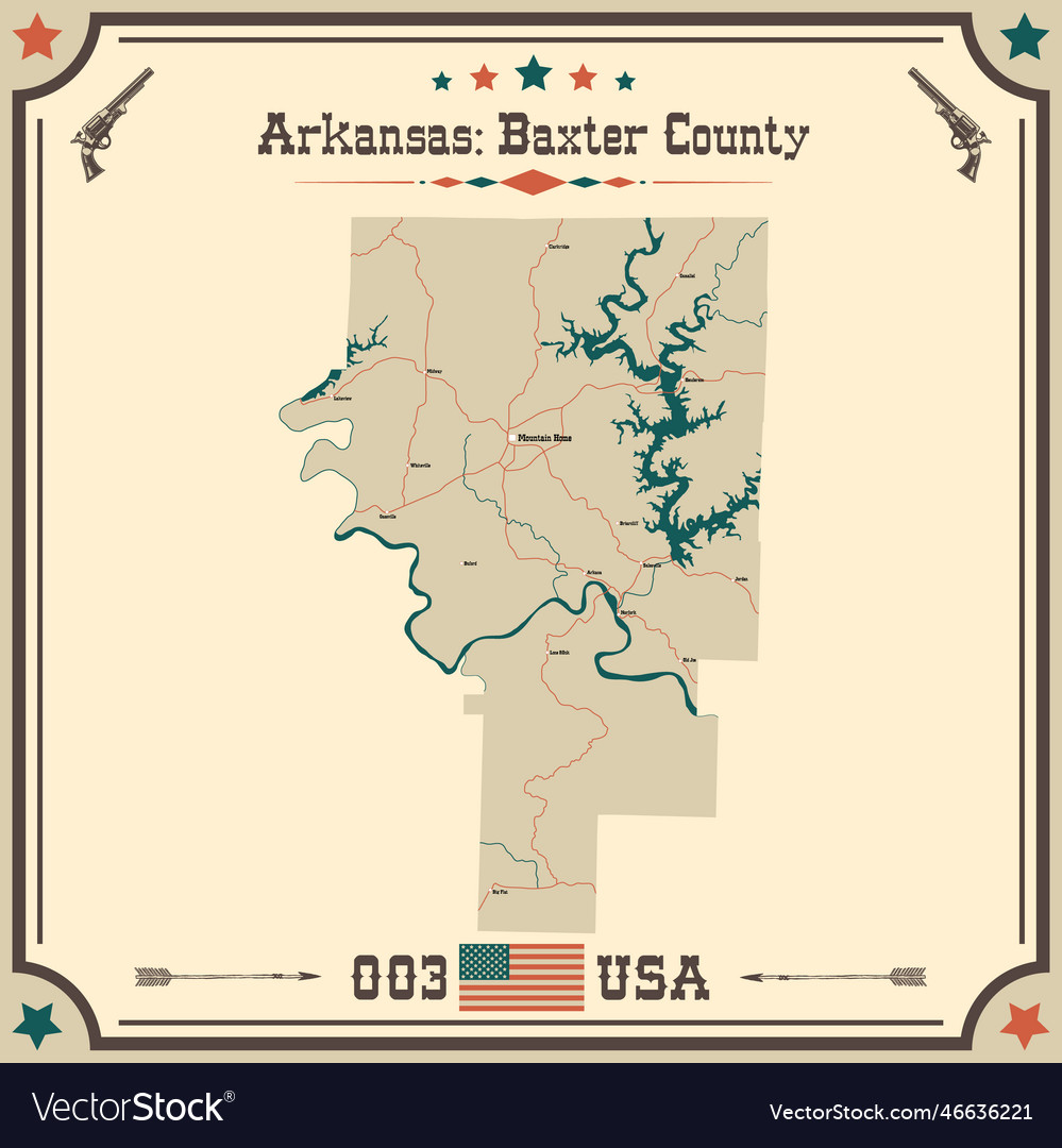 Vintage Map Of Baxter County In Arkansas Usa Vector Image