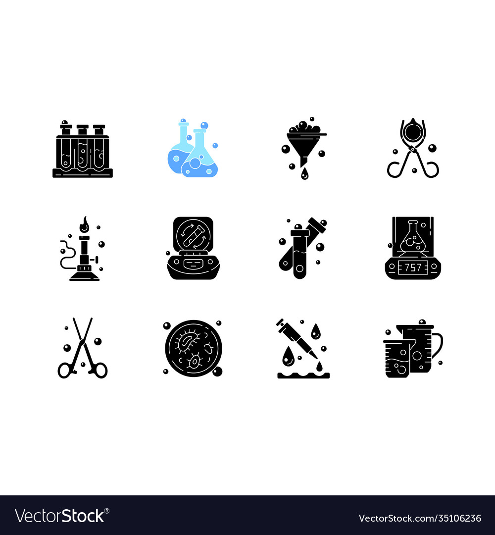 Lab Equipment Black Glyph Icons Set On White Space