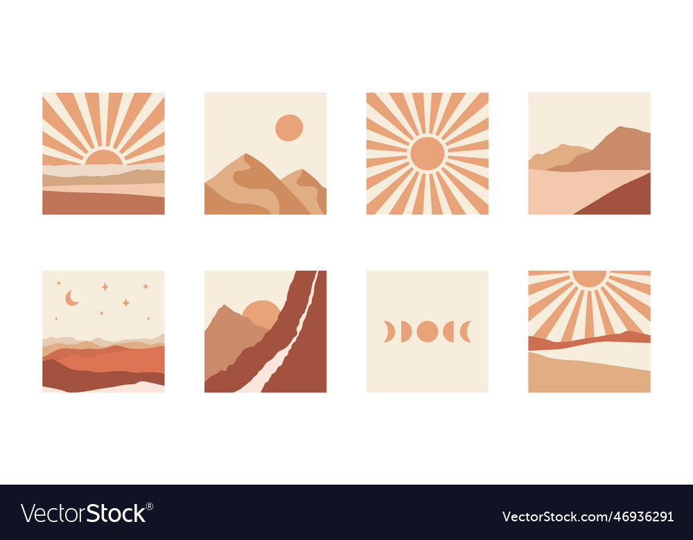 Abstract Boho Landscapes Collection Royalty Free Vector