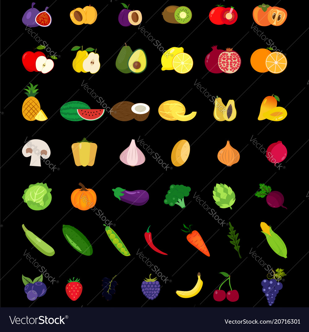 Set Of Fruits And Vegetables Icons Royalty Free Vector Image