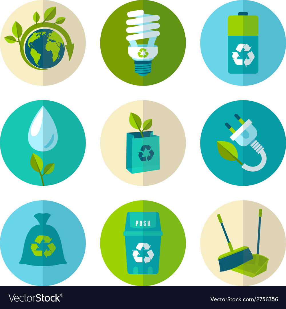 Ecology And Waste Flat Icons Set Royalty Free Vector Image