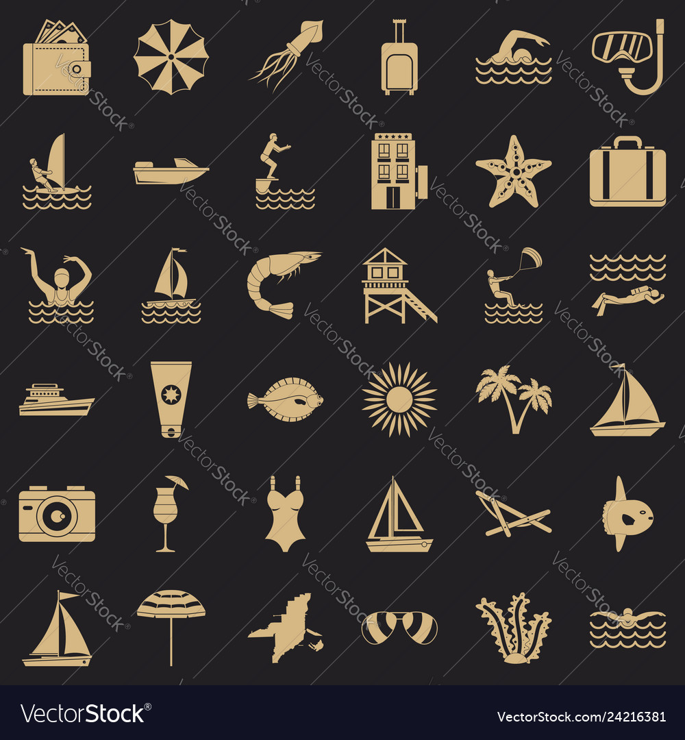 Summer Beach Icons Set Simple Style Royalty Free Vector