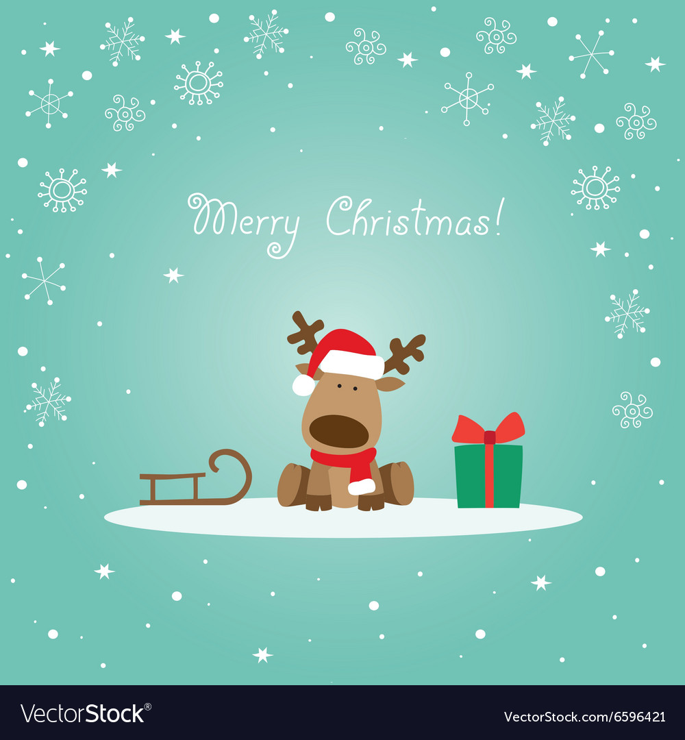 Green Christmas Card With Reindeer Royalty Free Vector Image