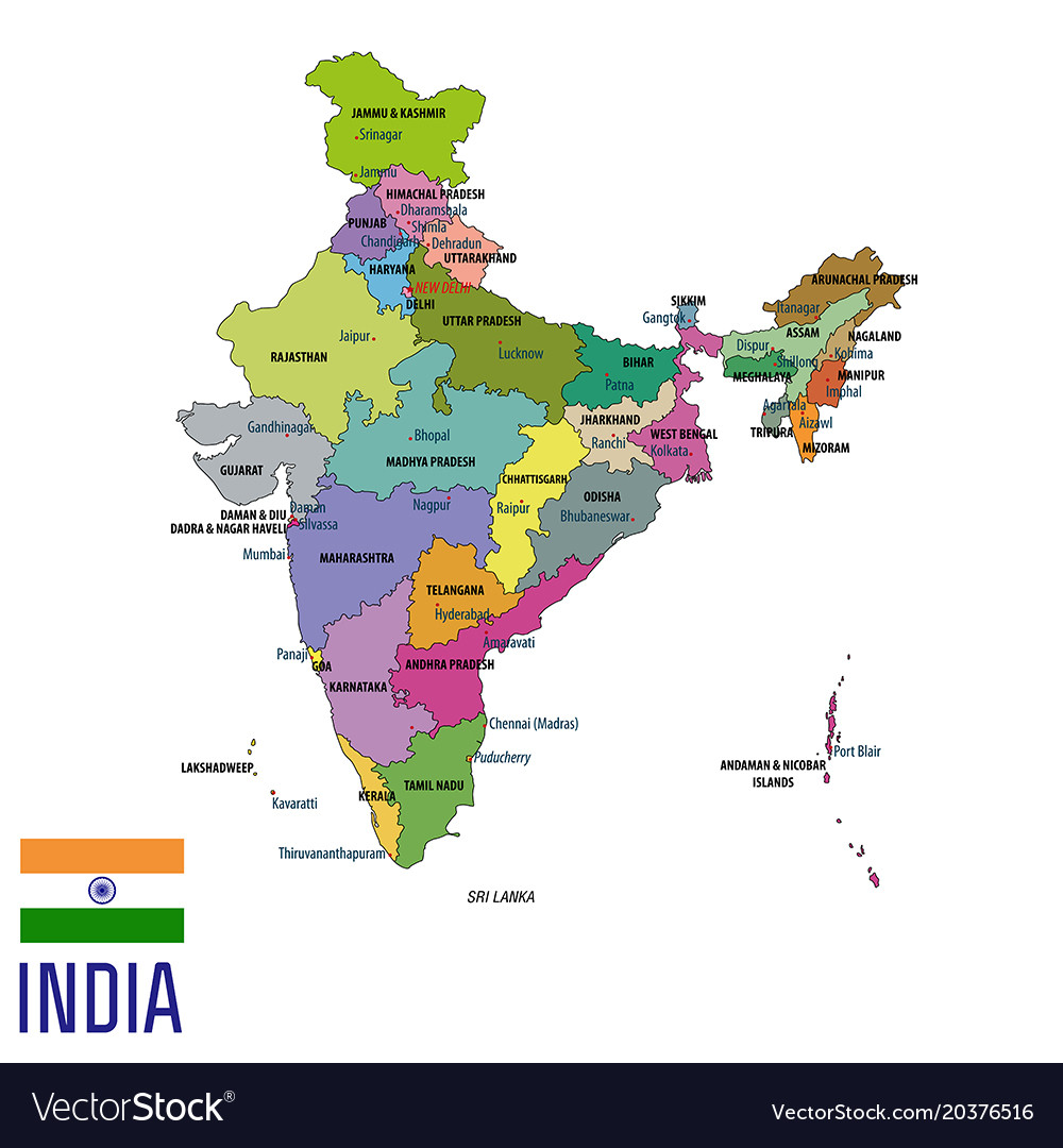 Political Map India Royalty Free Vector Image VectorStock