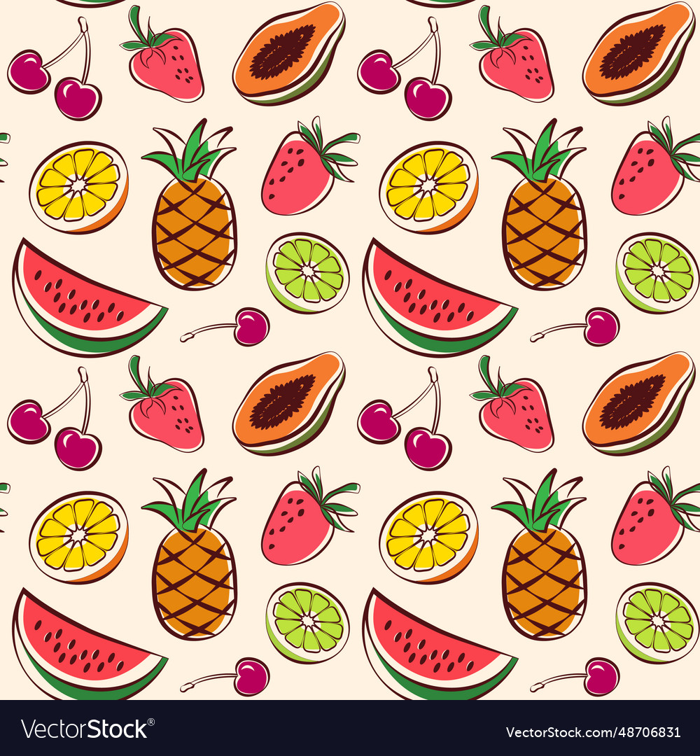 Tropical Fruits Seamless Pattern Multi Colored Vector Image