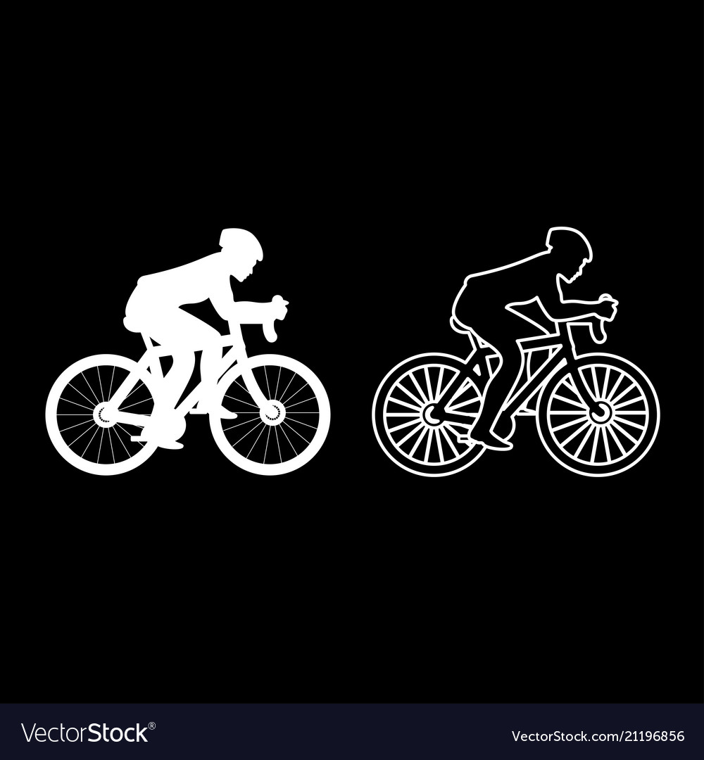 Cyclist On Bike Silhouette Icon Set White Color Vector Image