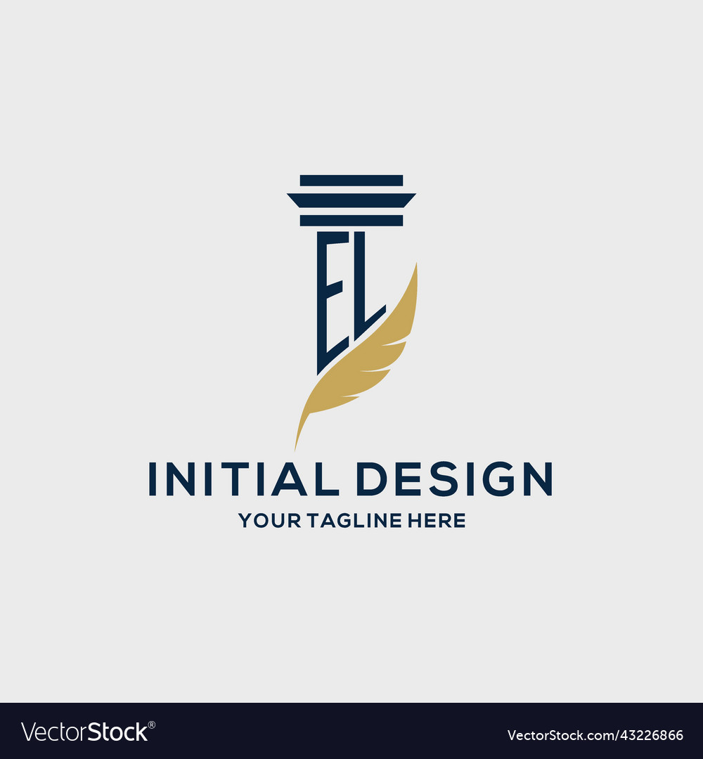 El Monogram Initial Logo With Pillar And Feather Vector Image