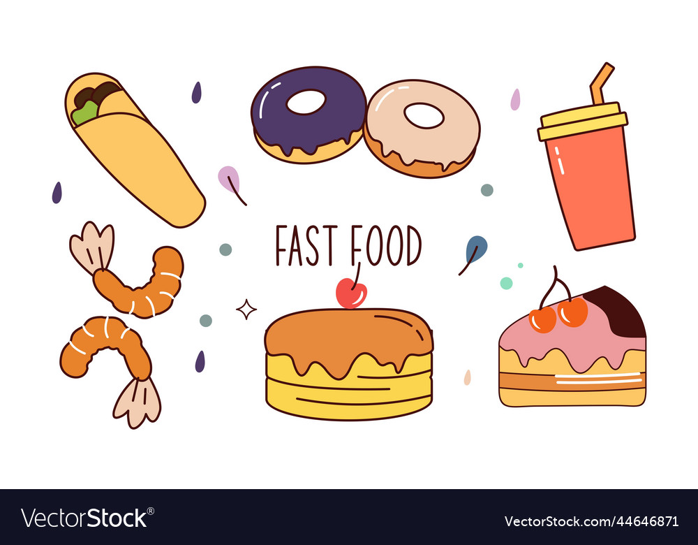 Fast Food Doodle Hand Drawn Line Art Style Object Vector Image