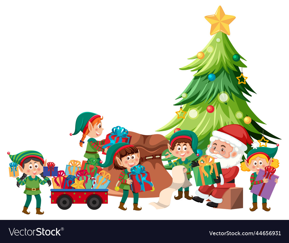 Santa Claus And Elfs Delivery Gift For Christmas Vector Image