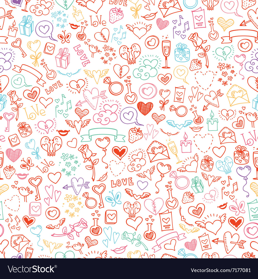 Love And Hearts Doodles Seamless Background Vector Image