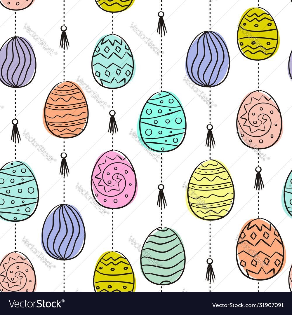 Hand Drawn Seamless Pattern With Easter Eggs Vector Image