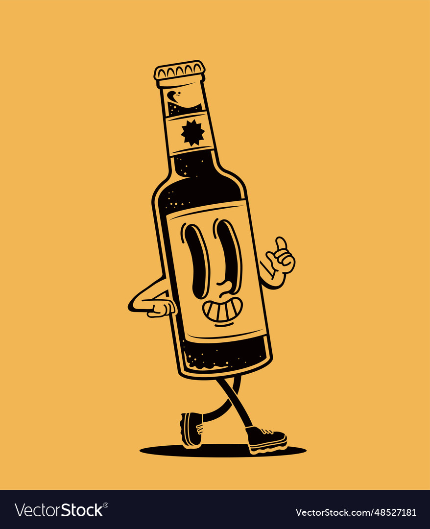 Retro Cartoon Walking Glass Bottle Of Beer Vector Image