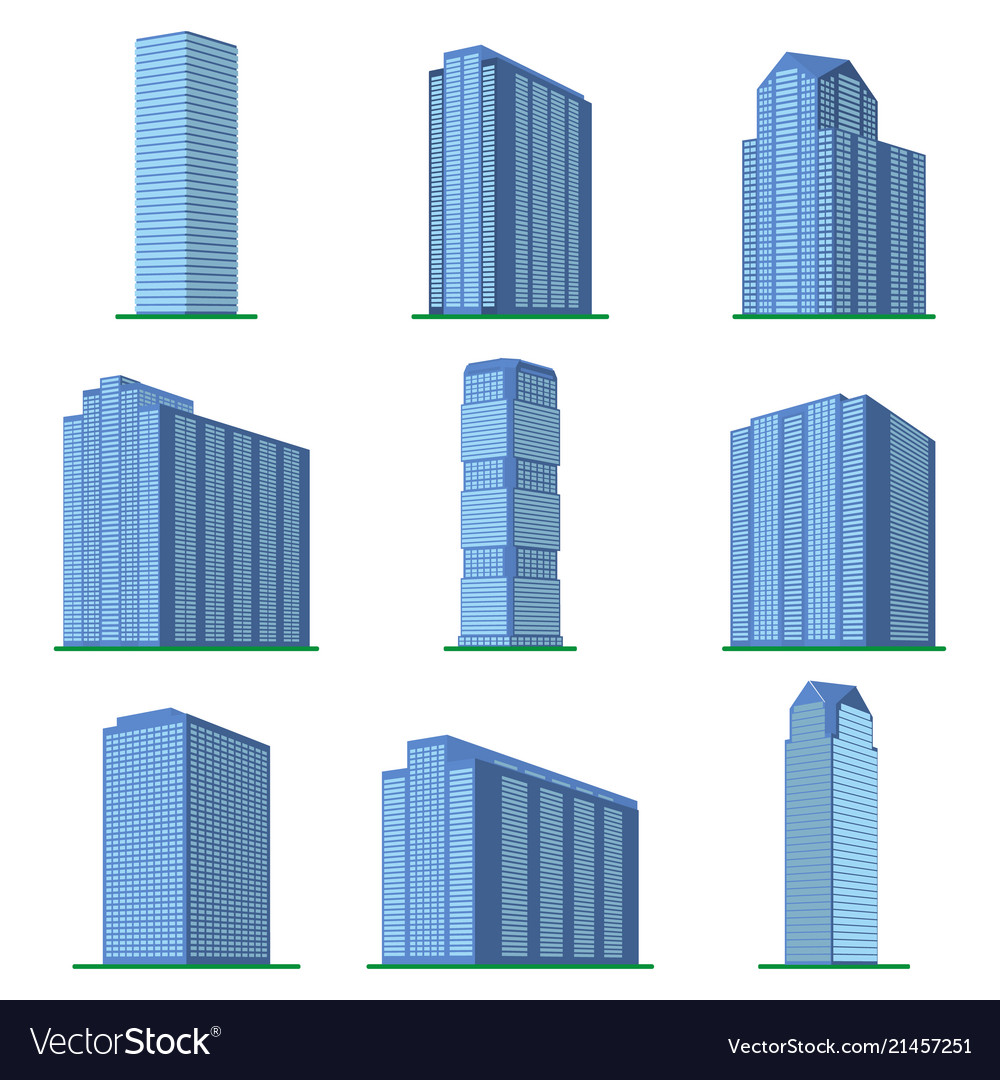 Set Of Nine Modern High Rise Building Royalty Free Vector