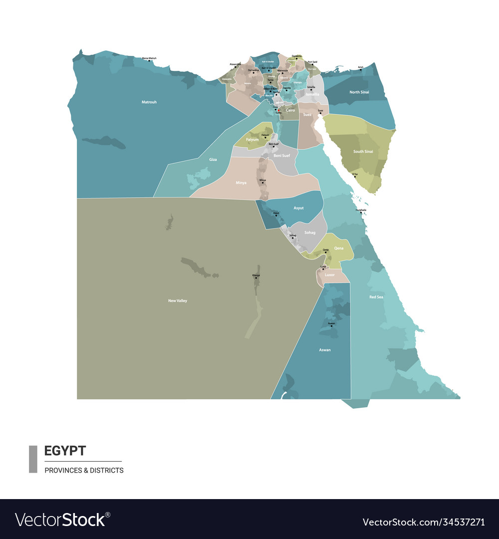 Egypt Higt Detailed Map With Subdivisions Vector Image