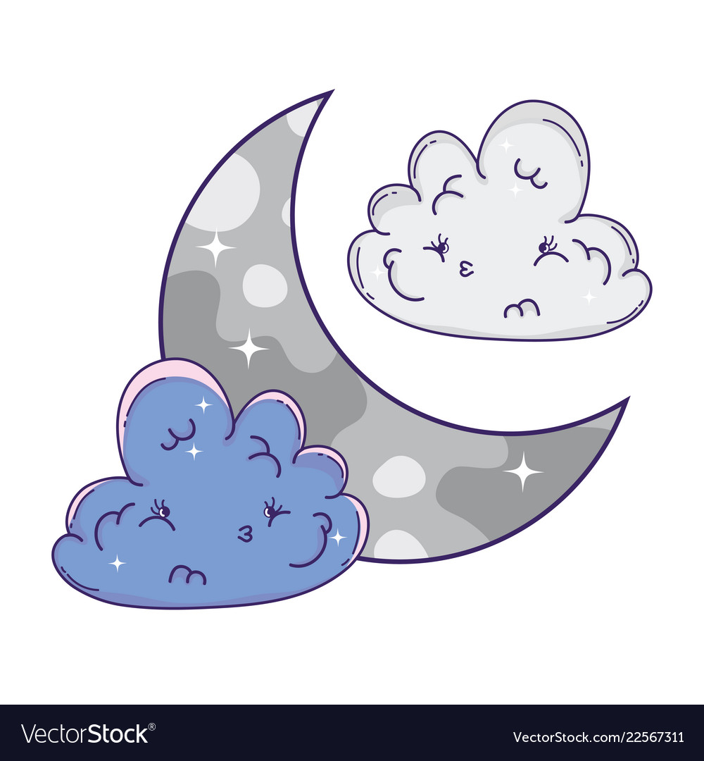 Clouds And Moon Cute Cartoons Royalty Free Vector Image