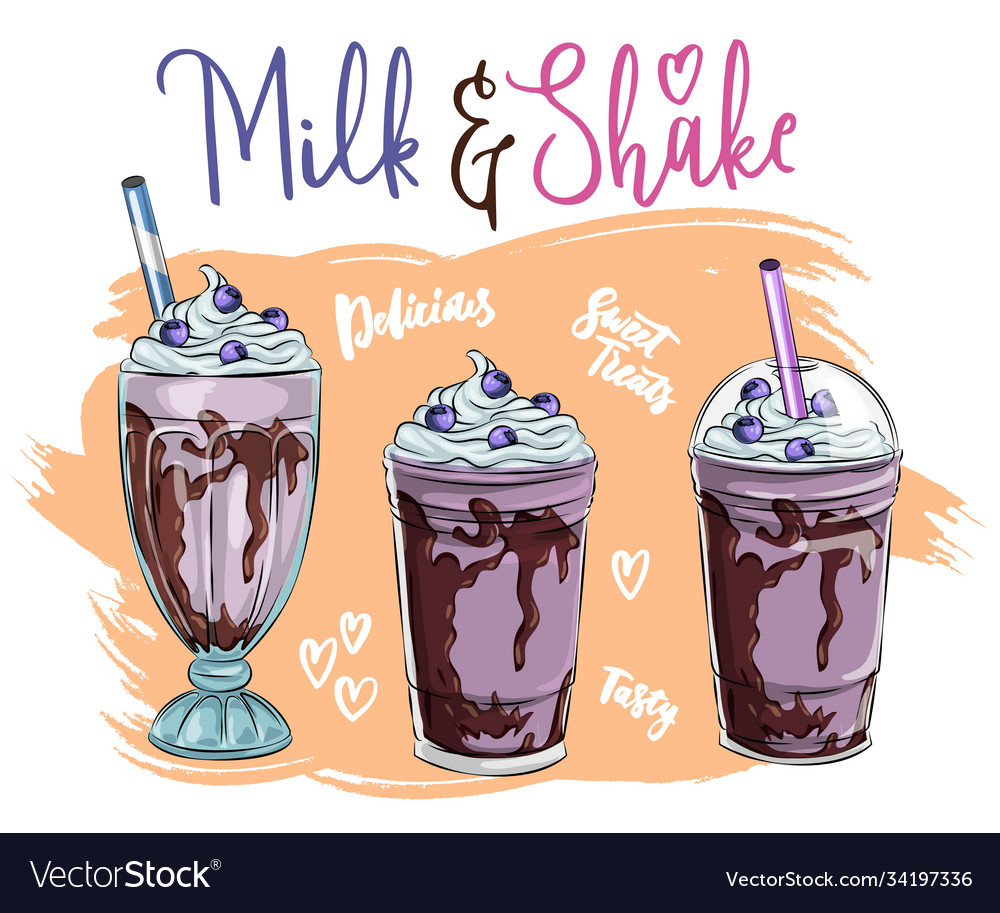 Set Different Milkshakes Chocolate Cherry Vector Image