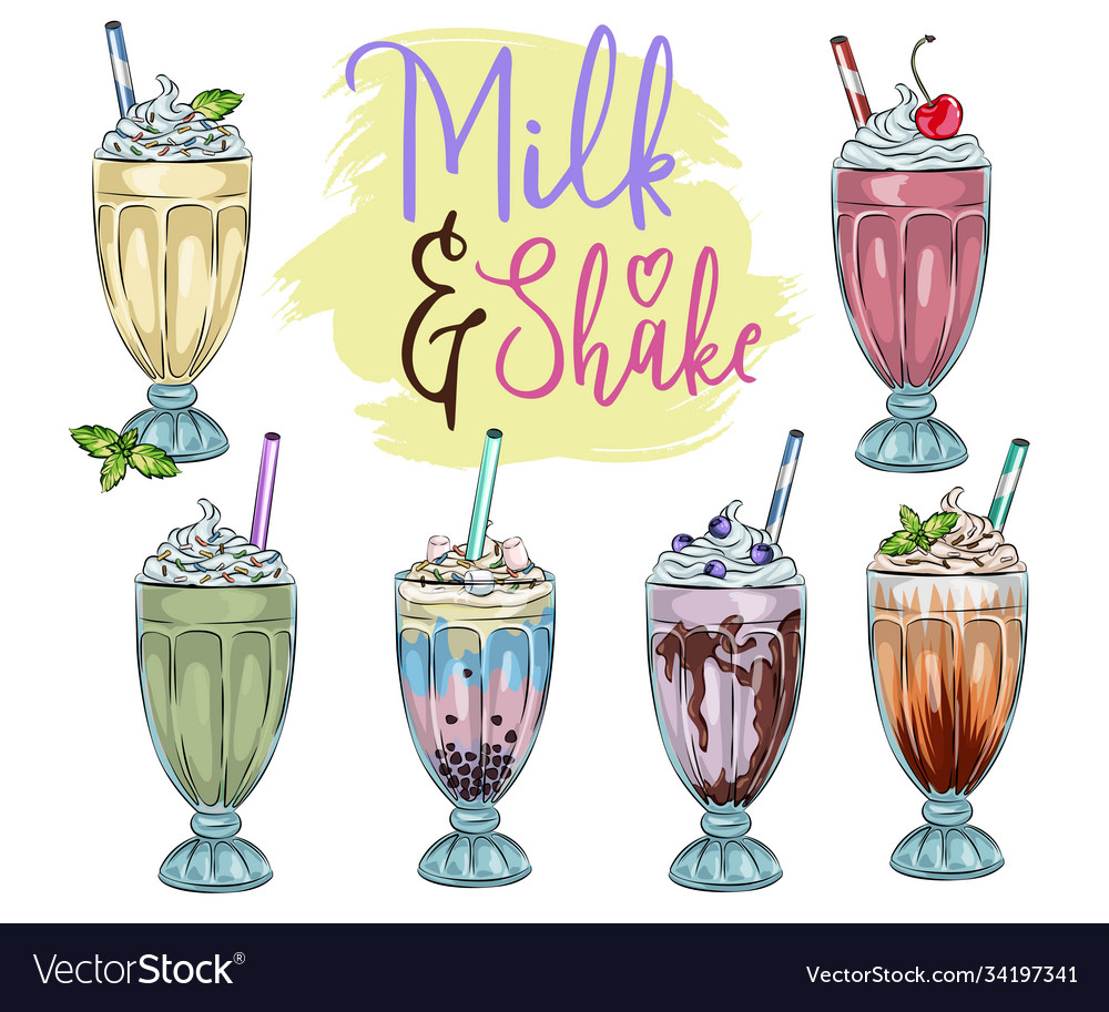 Set Different Milkshakes Chocolate Cherry Vector Image