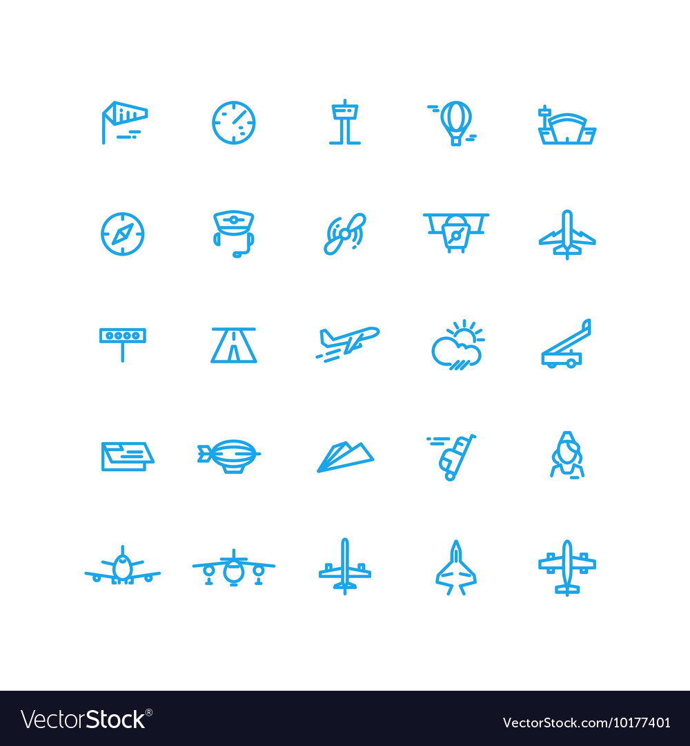 Aviation And Airport Line Icons Set Royalty Free Vector