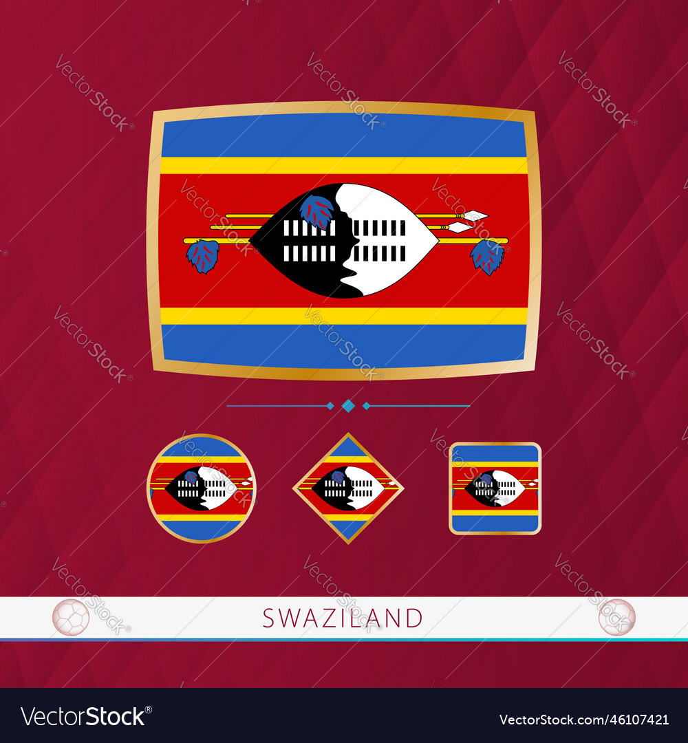 Set Of Swaziland Flags With Gold Frame For Use Vector Image