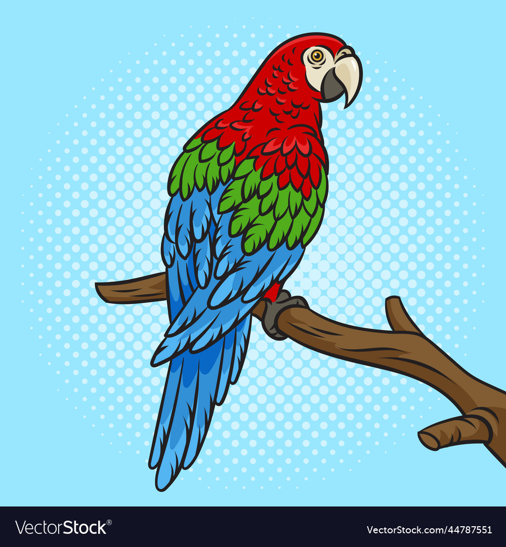 Parrot On Tree Branch Pinup Pop Art Royalty Free Vector