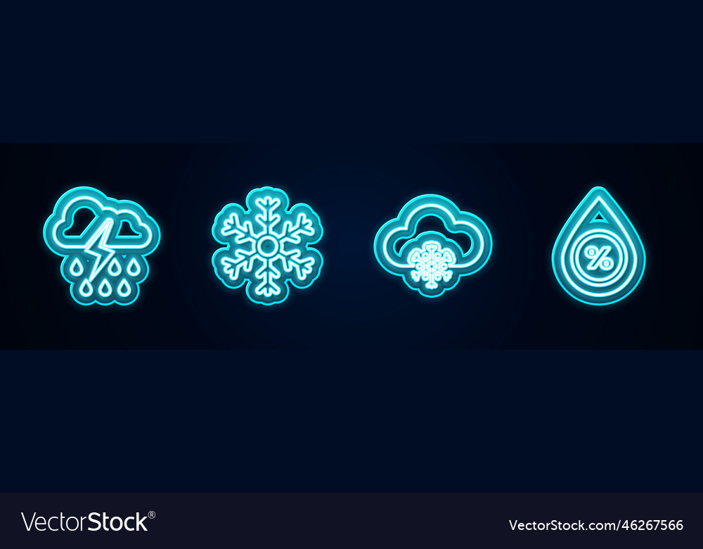 Set Line Cloud With Rain And Lightning Snowflake Vector Image