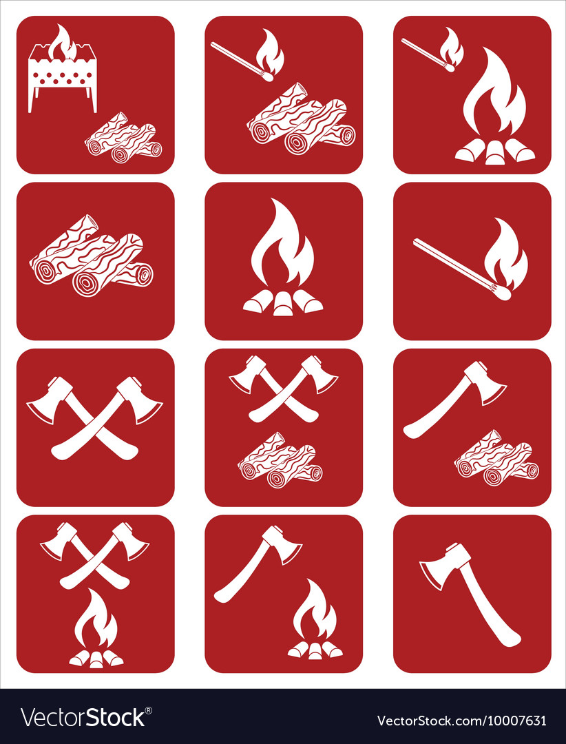 Set Of Campfire Ax Firewood Icons Royalty Free Vector Image