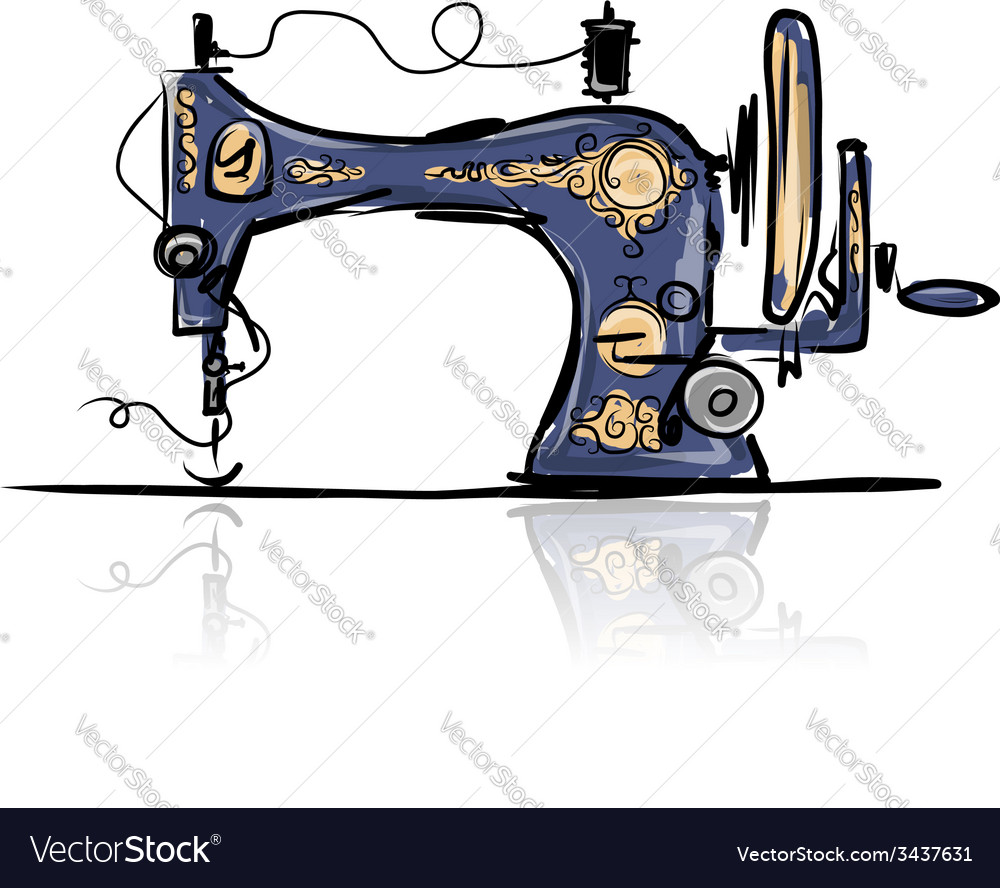 Sewing Machine Retro Sketch For Your Design Vector Image