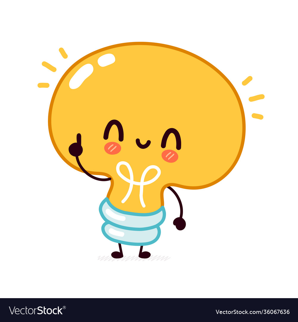 Cute Funny Light Bulb Lamp Character Flat Vector Image