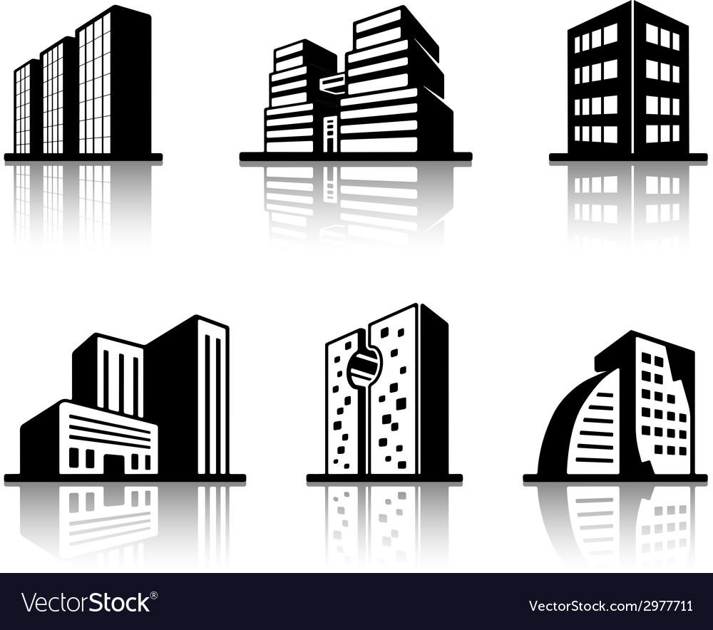 Set Black And White Building Icons Royalty Free Vector Image