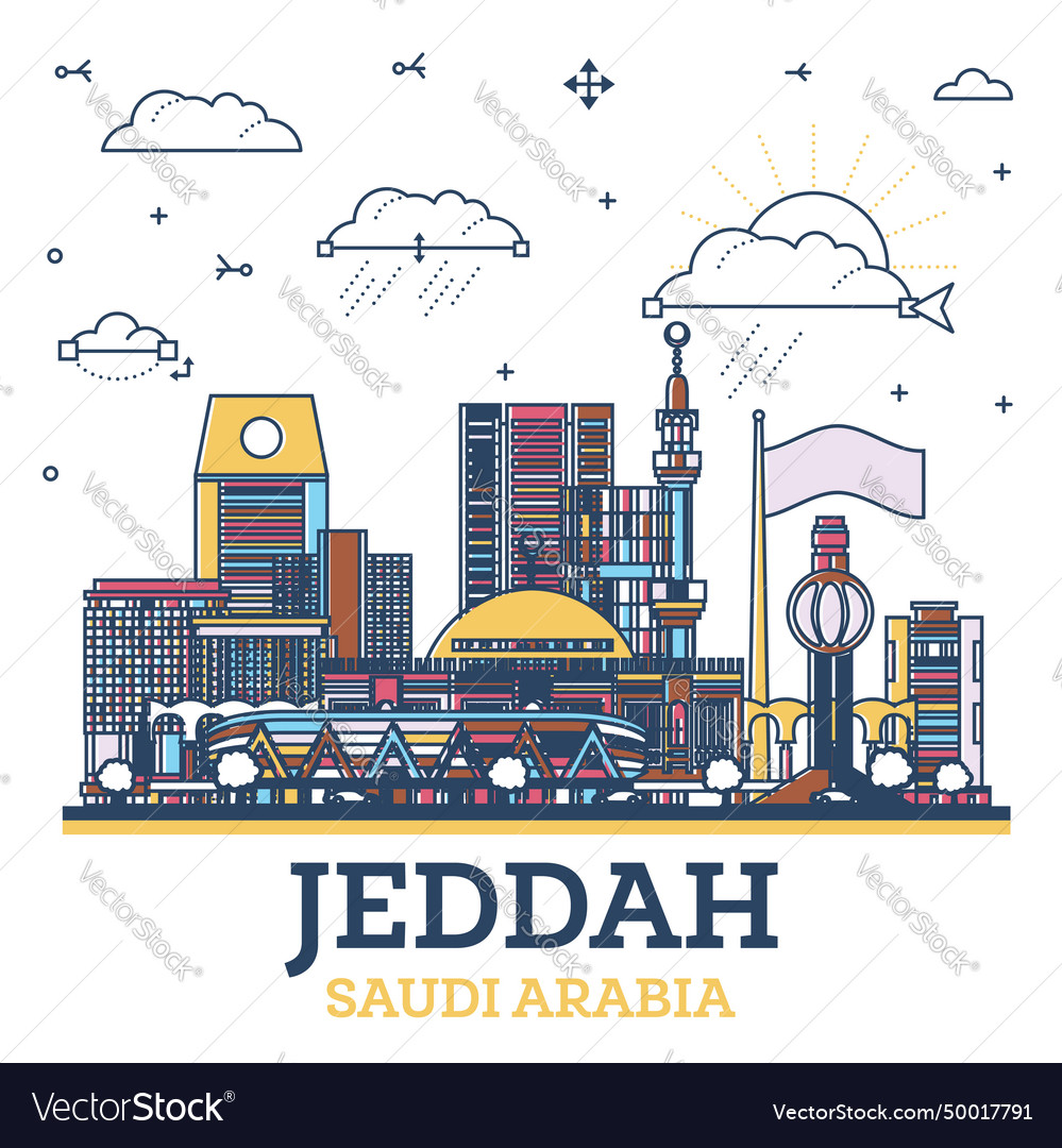 Outline Jeddah Saudi Arabia City Skyline Vector Image